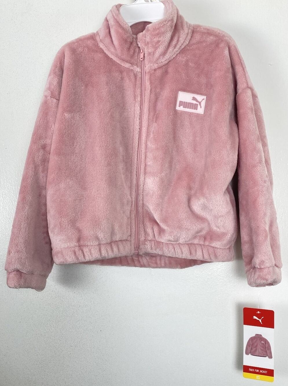 Puma Girls XS Pink Faux Fur Jacket Full Zip Plush Soft Fleece Coat NWT